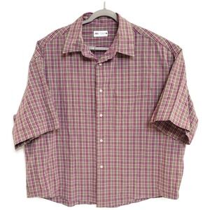 Zara Shirt Mens Extra Large XL Pink Green Plaid‎ Button Up Casual Short Sleeve